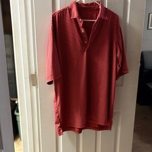 Source Unknown Red and White Striped Polo Shirt